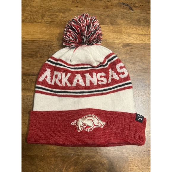 Zephyr‎ Arkansas Razorbacks Beanie Pom Knit Cuffed Winter Hat - Picture 1 of 5